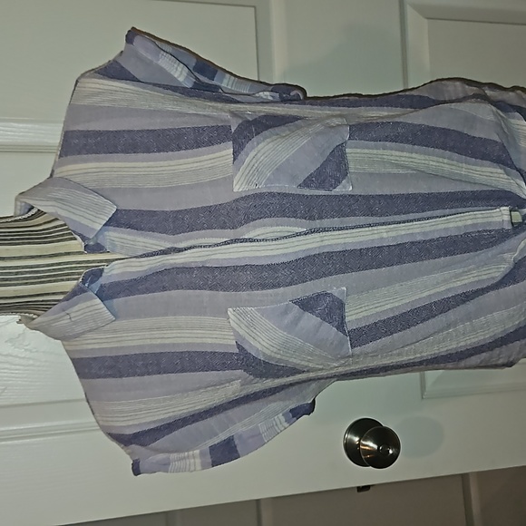 Tea Rose Purple Striped Pockets, Down Buttons Cropped Shirt Tie S - Picture 3 of 11